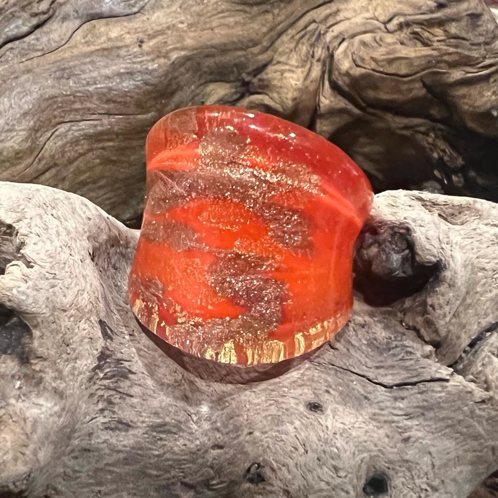 Venetian Murano Glass Ring Art Jewelry Orange Gold Lamp Work Size 6-6.5 Summer